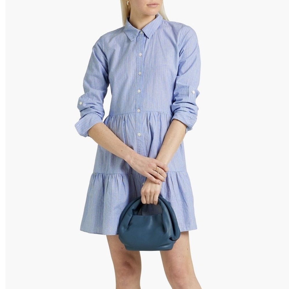 Veronica Beard Jemila Shirt Dress Blue White Striped Tiered Button Front Mini M